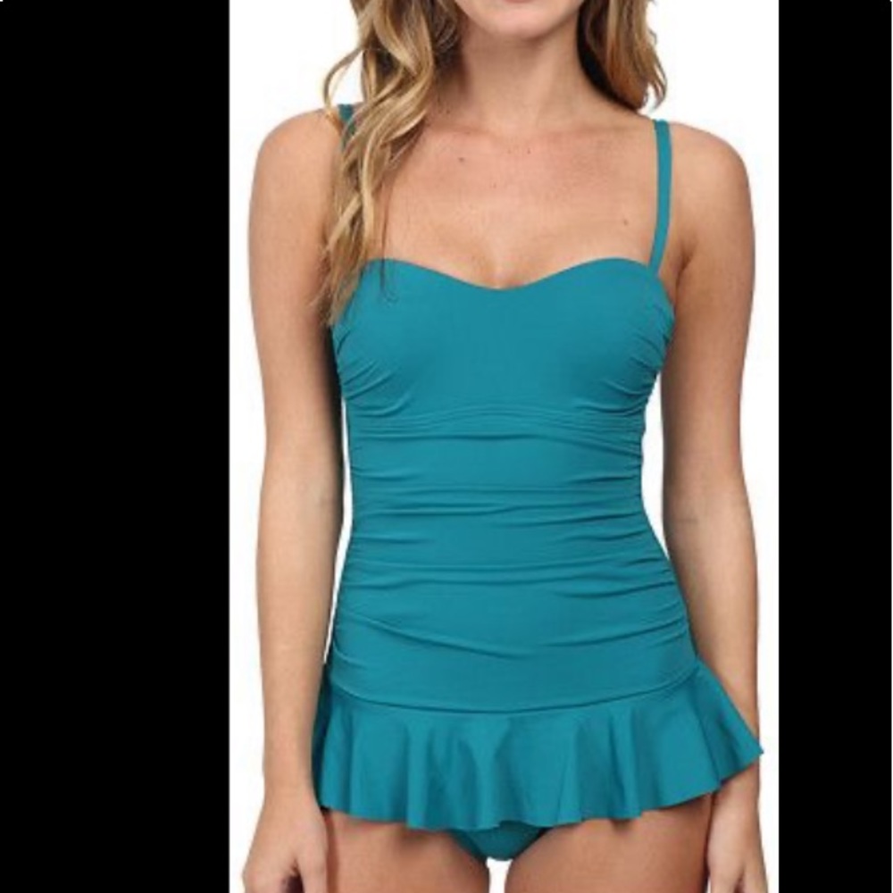 Tommy Bahama size 6 ruffled one piece swimsuit dress maillot turquoise blue